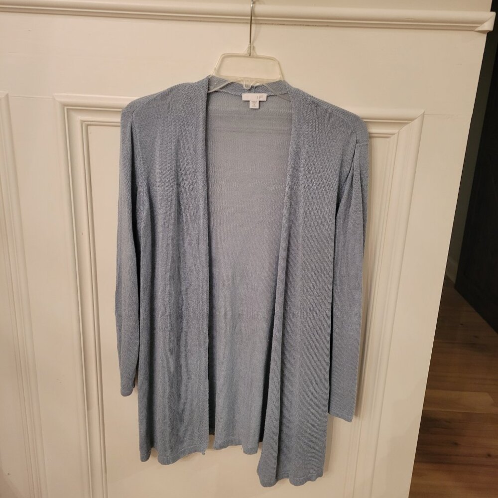 J. Jill Linen Blend Semi Sheer Open Front Long Cardigan Sweater Sz Medium